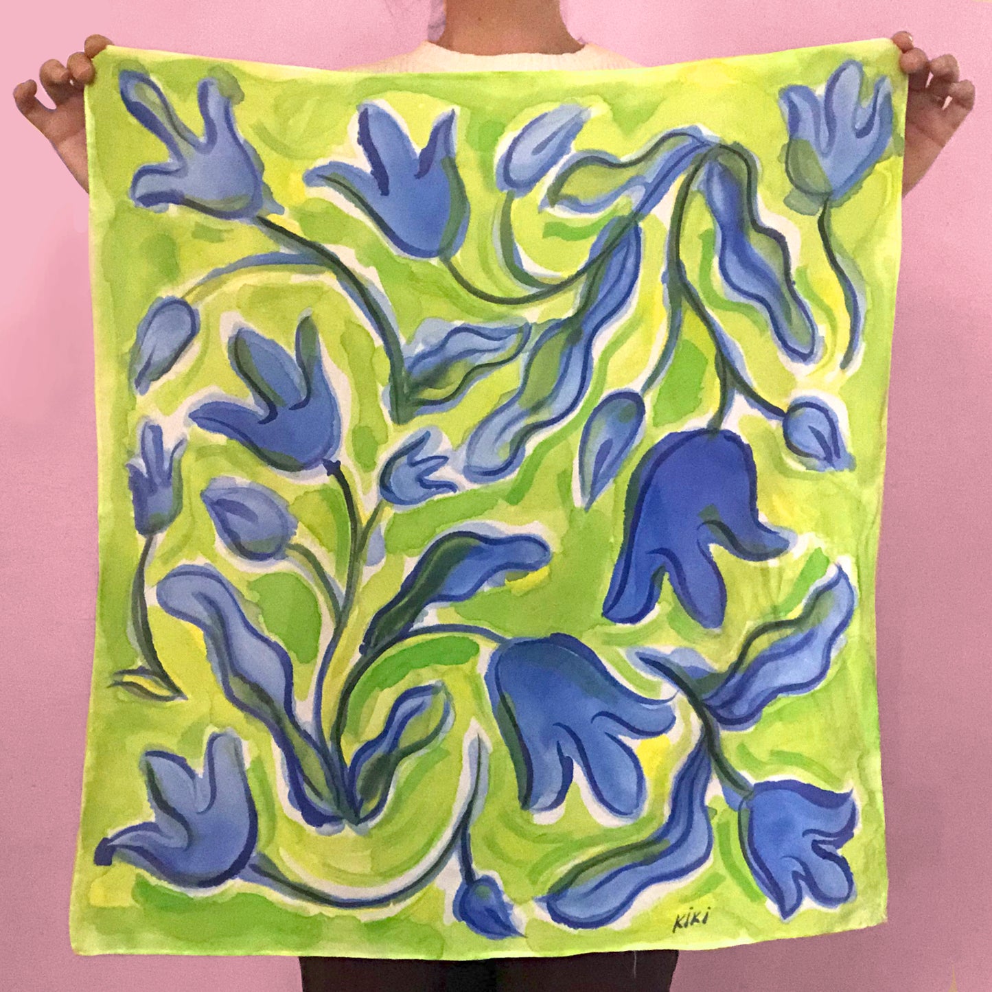 Blue Flowers Silk Scarf