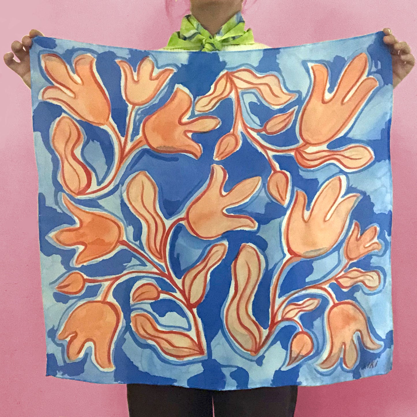 Orange Flowers Silk Scarf