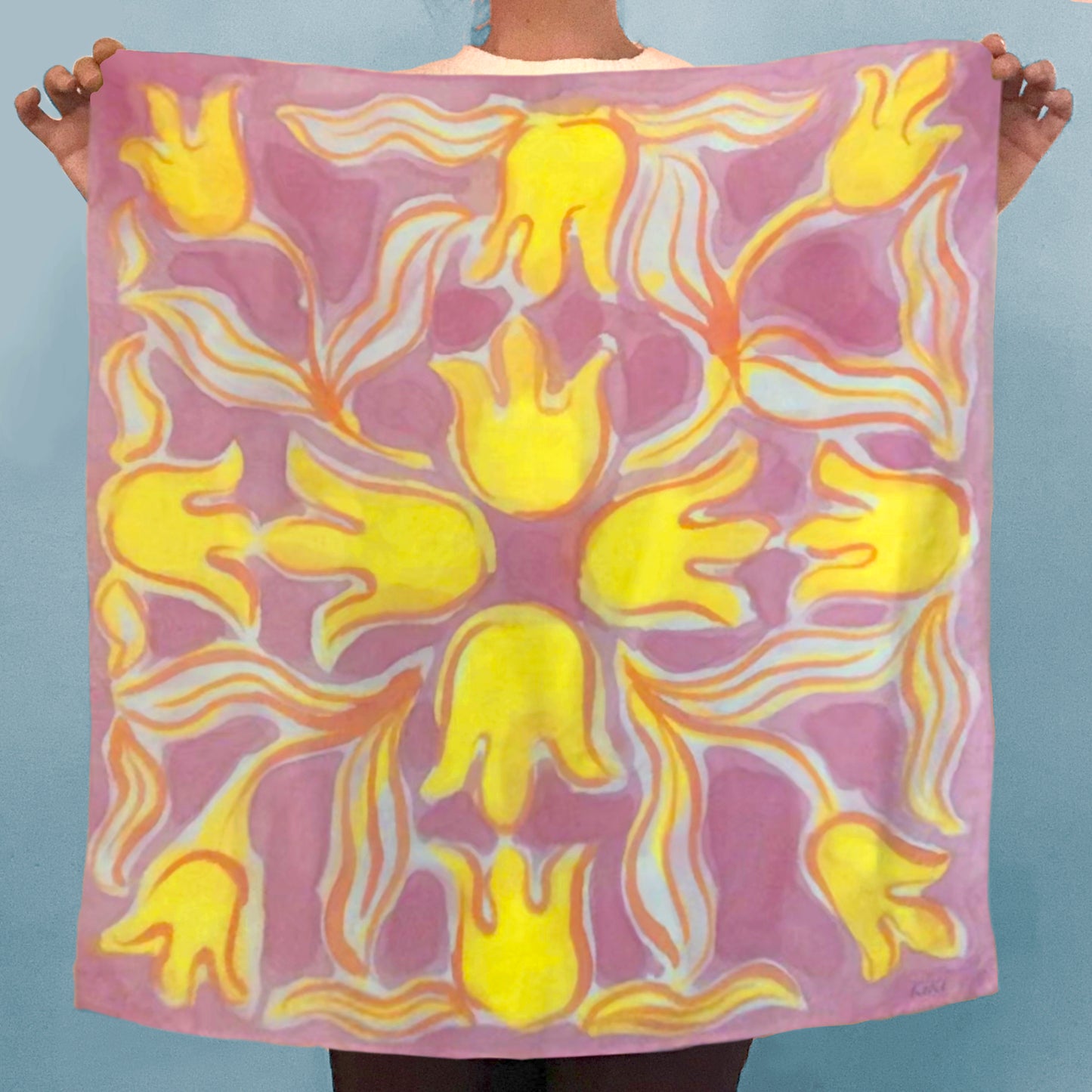 Yellow Flowers Silk Scarf